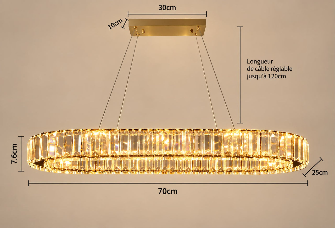 Luméa – Lustre LED ovale en cristal