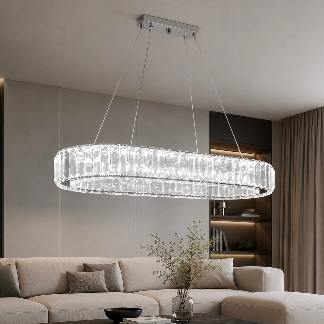 Luméa – Lustre LED ovale en cristal