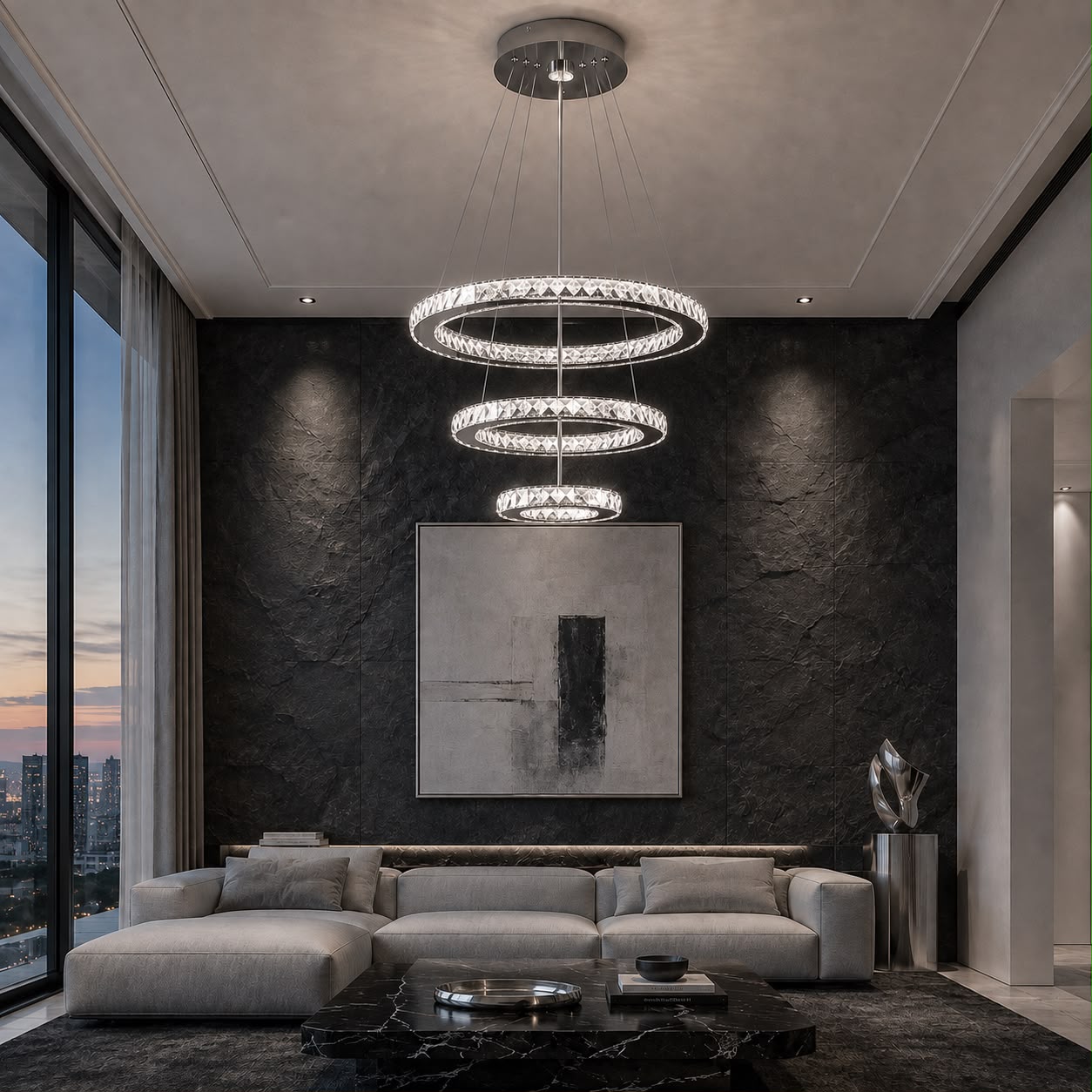 Soléa – Lustre cristal 3 anneaux