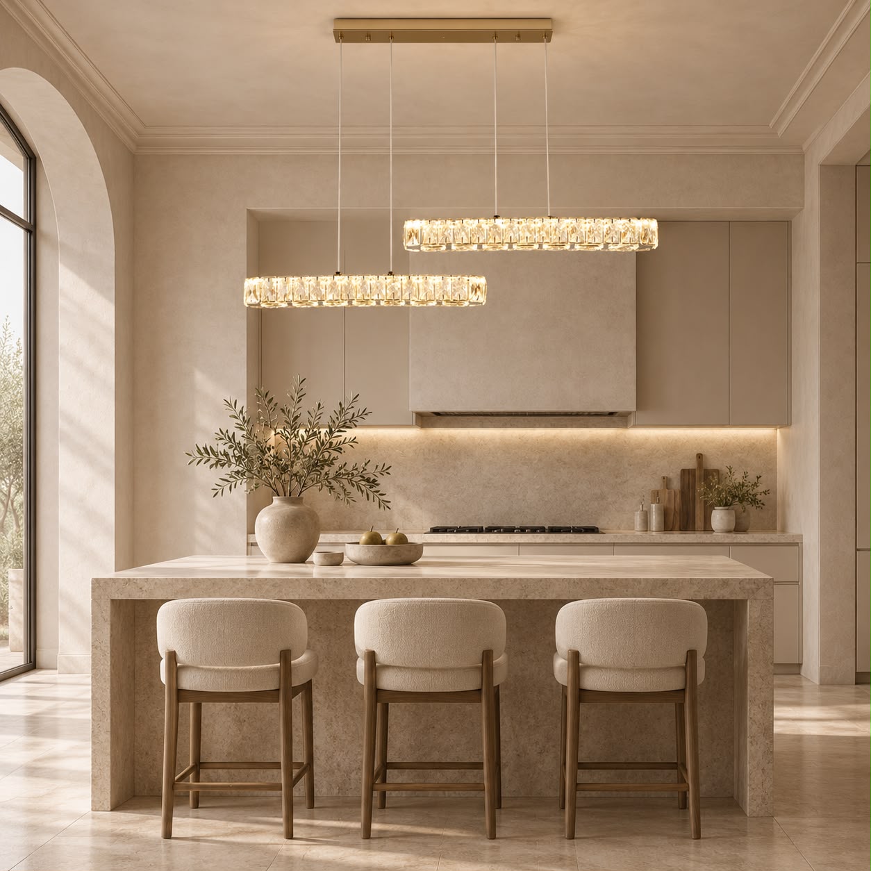 Néora – Suspension LED double barre en cristal