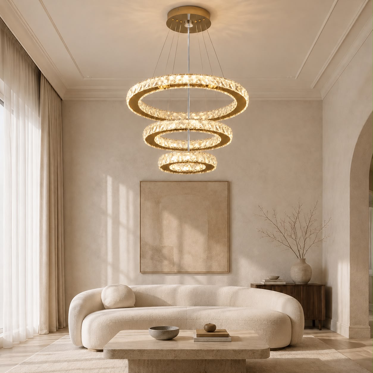 Soléa – Lustre cristal 3 anneaux