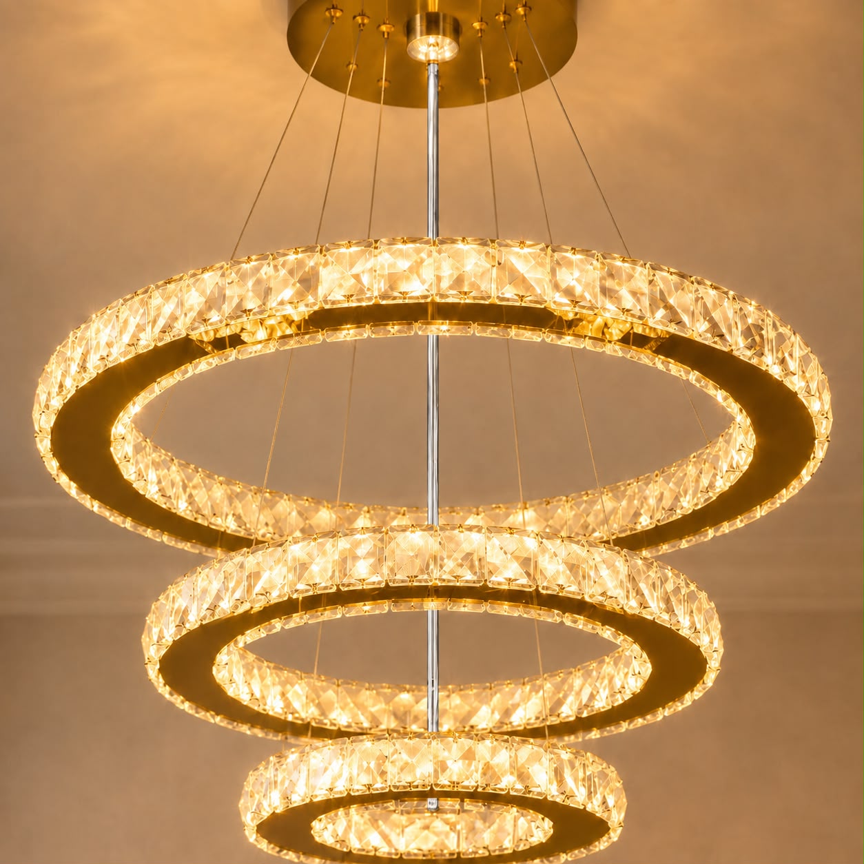 Soléa – Lustre cristal 3 anneaux