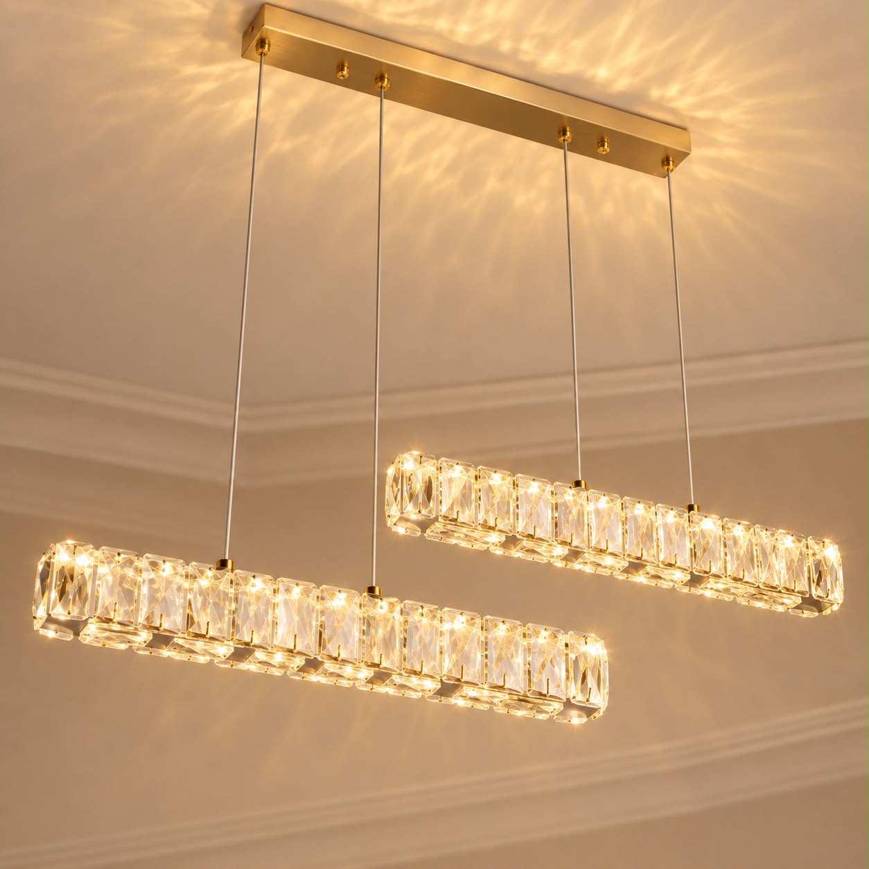 Néora – Suspension LED double barre en cristal