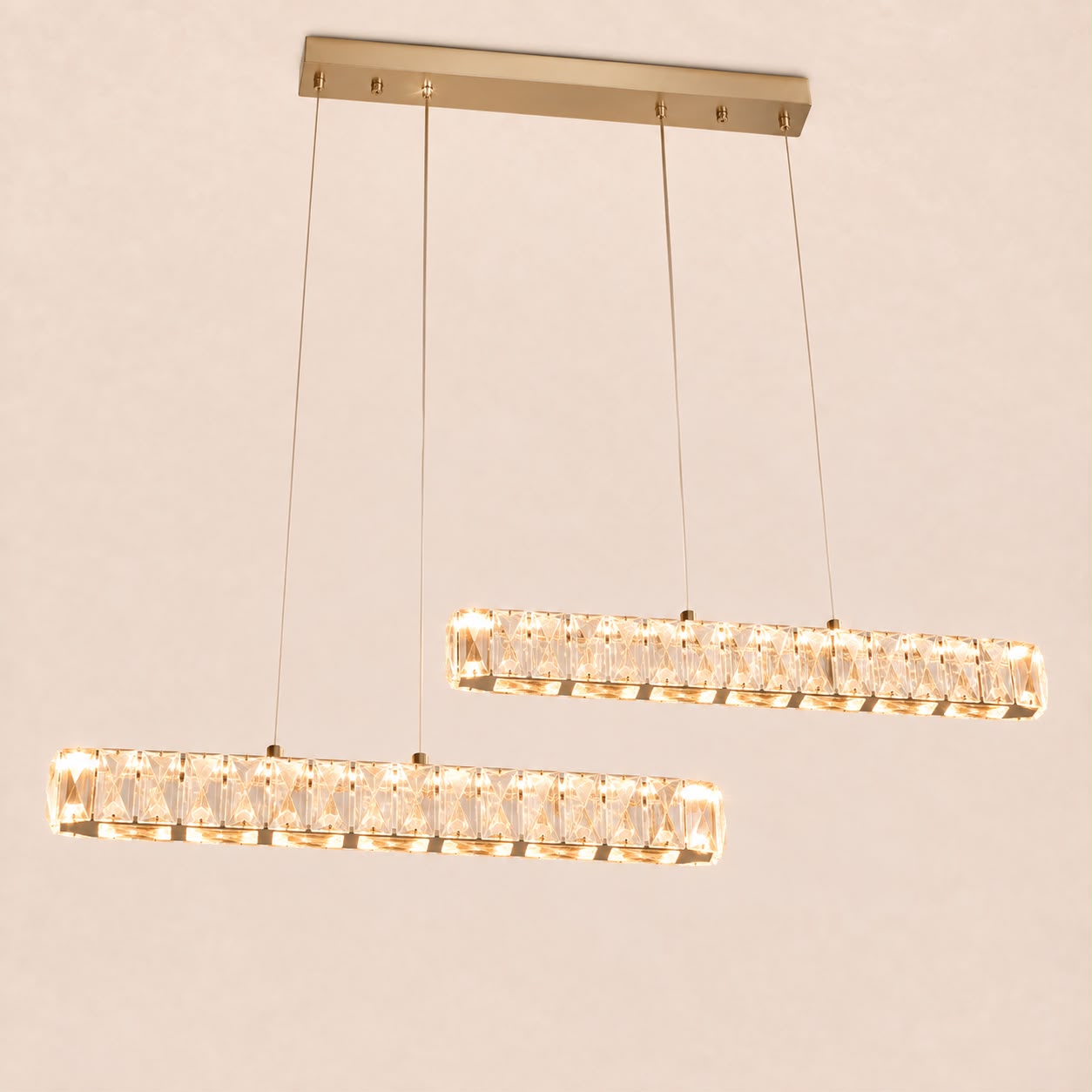 Néora – Suspension LED double barre en cristal